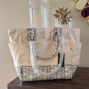 NWT Alfani Linen/Snake Tote Bag